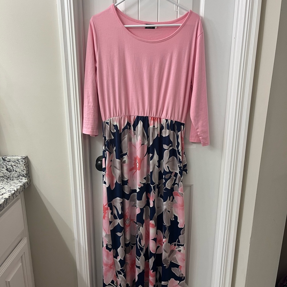 Pink Top Floral Bottom Maxi Dress Size XL